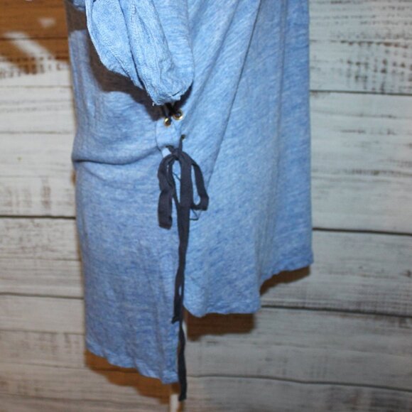 Derek Lam 10C Blue Linen Short Sleeve Shirt Tie Details Size Small - Picture 4 of 5